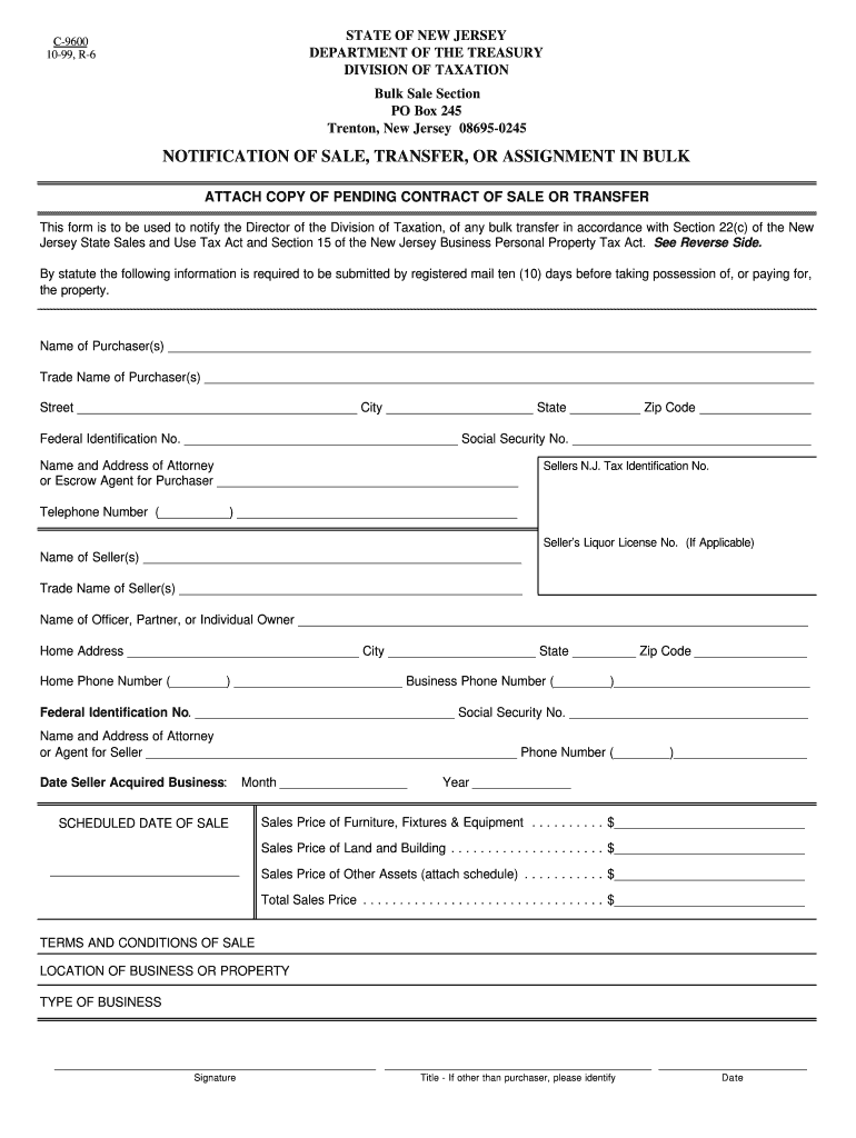 Notification of Sale Transfer or Assignment in Bulk Form