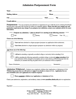 Uaa Admission Postponement Form