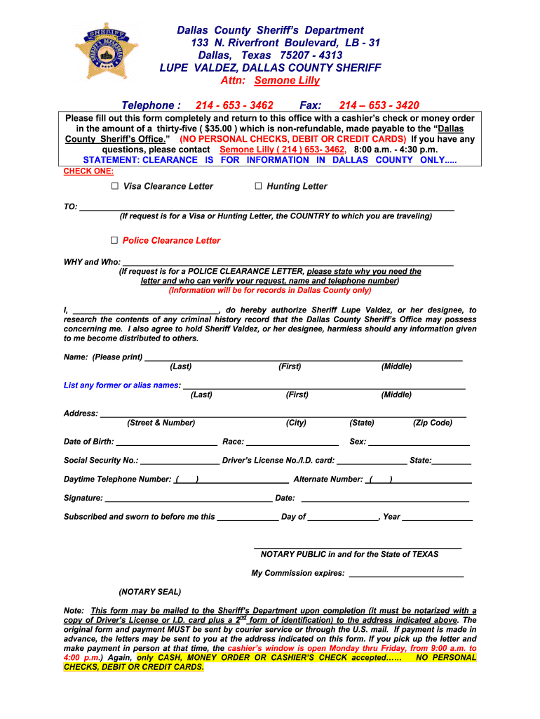 Texas Police Clearance Certificate Form