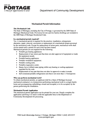 City of Portage Mechanical Permit Form