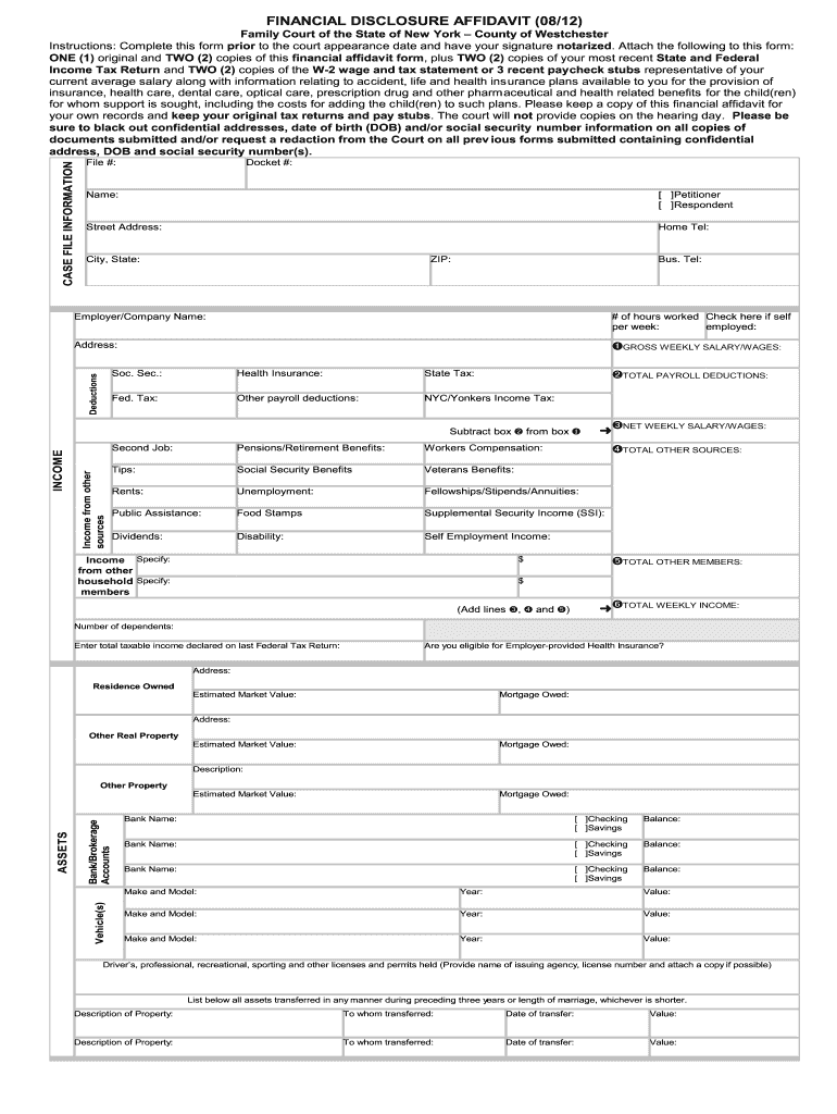  Financial Disclosure Affidavit Short Form 2011-2024