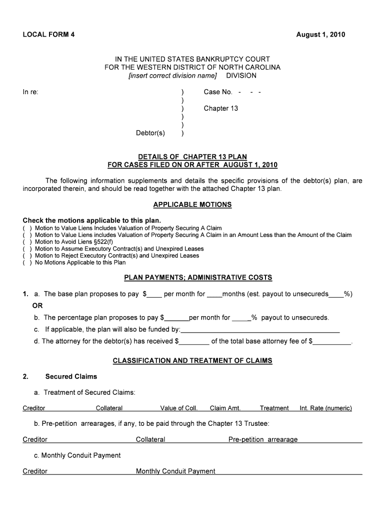 Get and Sign LOCAL FORM 4 August 1,  Western District of North Carolina  Bankruptcymortgageproject 