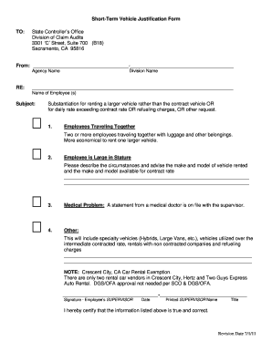  Short Term Vehicle Justification Cagov Form 2011