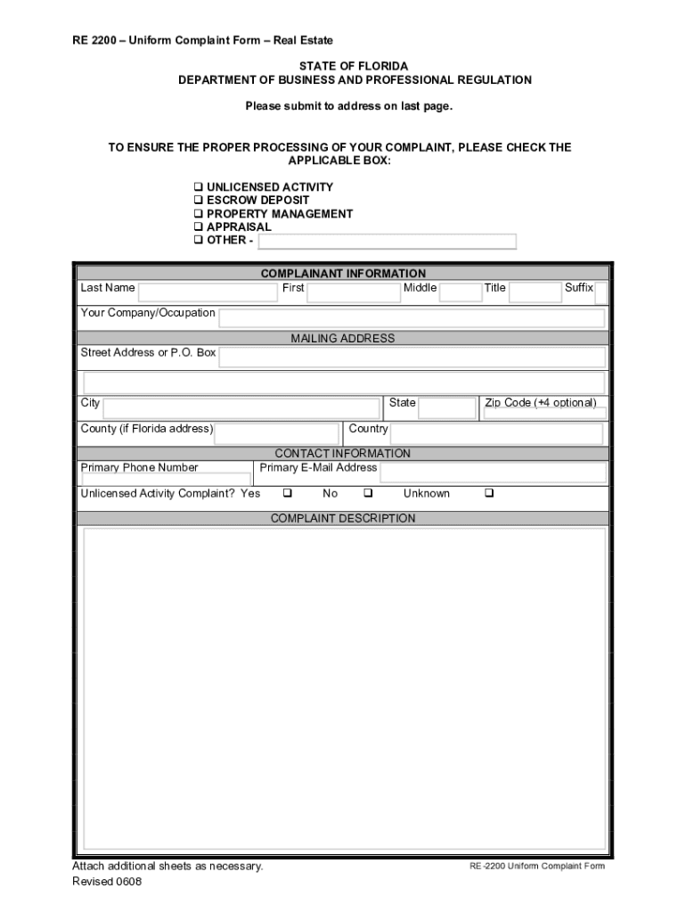  Florida Complaint Form 2008-2023