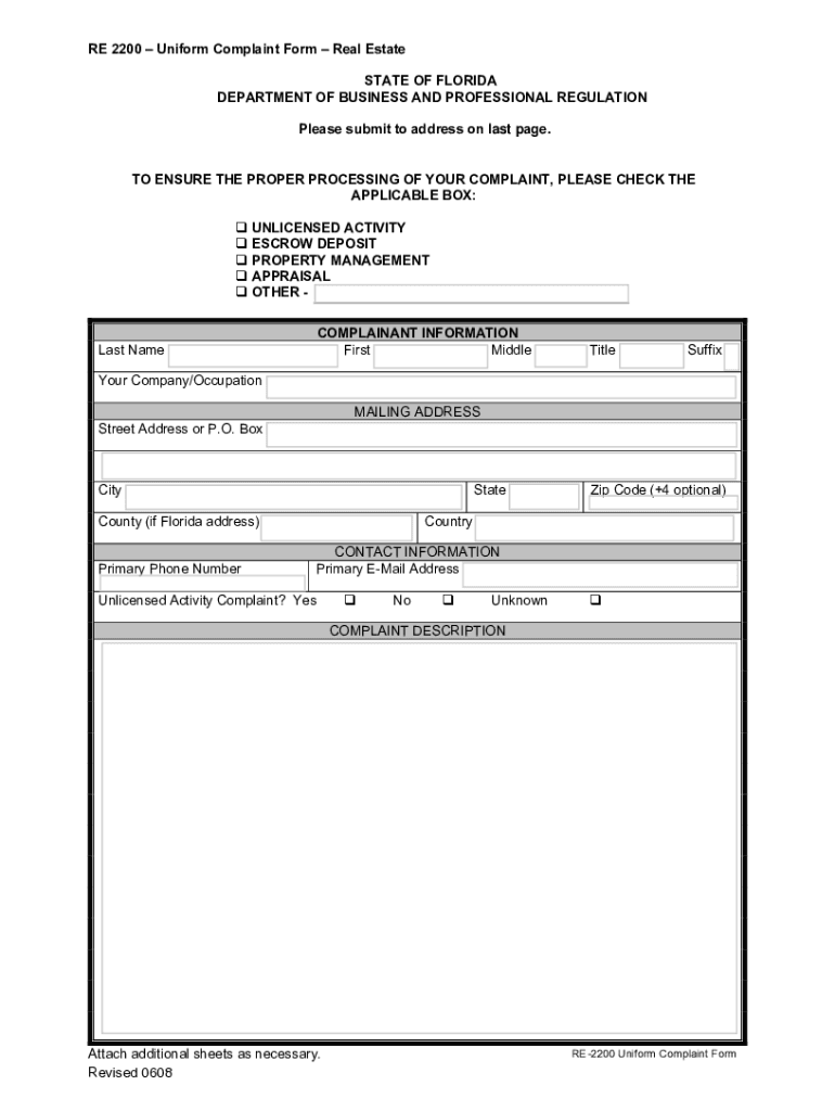  Florida Complaint Form 2008-2024