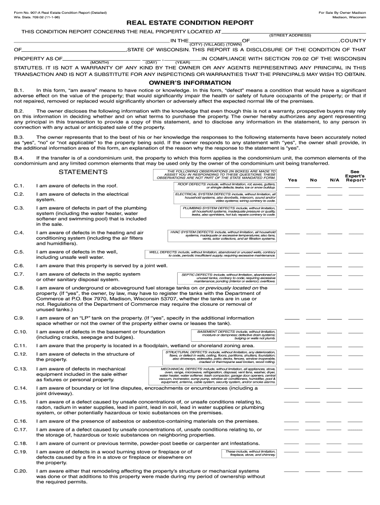 Wisconsin Real Estate Condition Report  Form