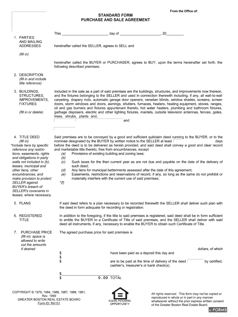 Greater Boston Real Estate Board Purchase and Sale Agreement  Form