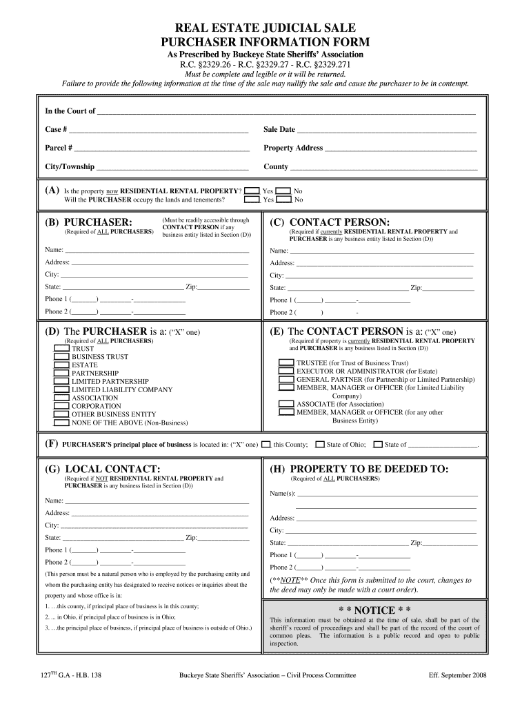  Purchaser Information Form 2008-2024