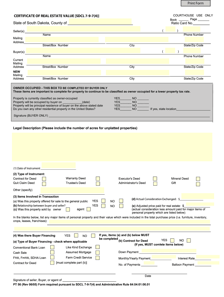  South Dakota Certificate of Real Estate Value 2005-2024