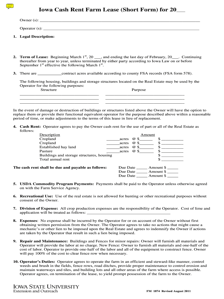  Iowa Rent Form 2011-2024