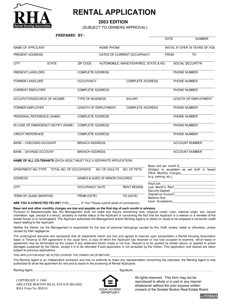  Rha Rental Application 2003-2024
