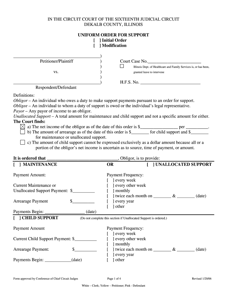  Illinois Uniform Order Support 2006-2024