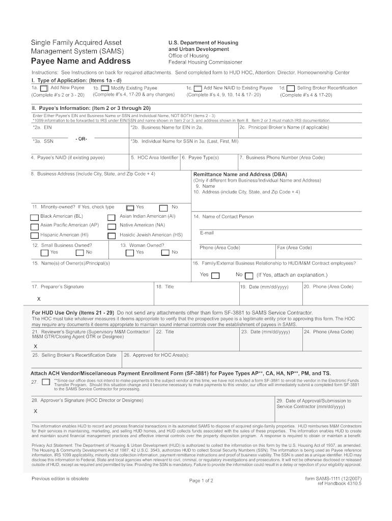  Sams 1111 Form 2016