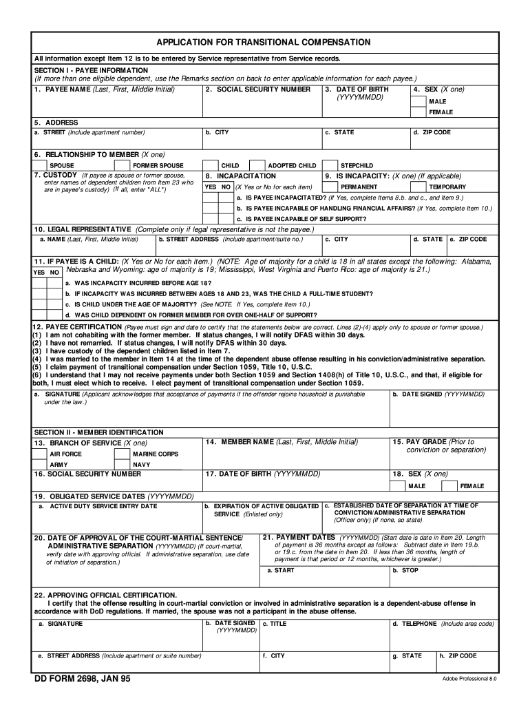  Dd Form 2698 1995