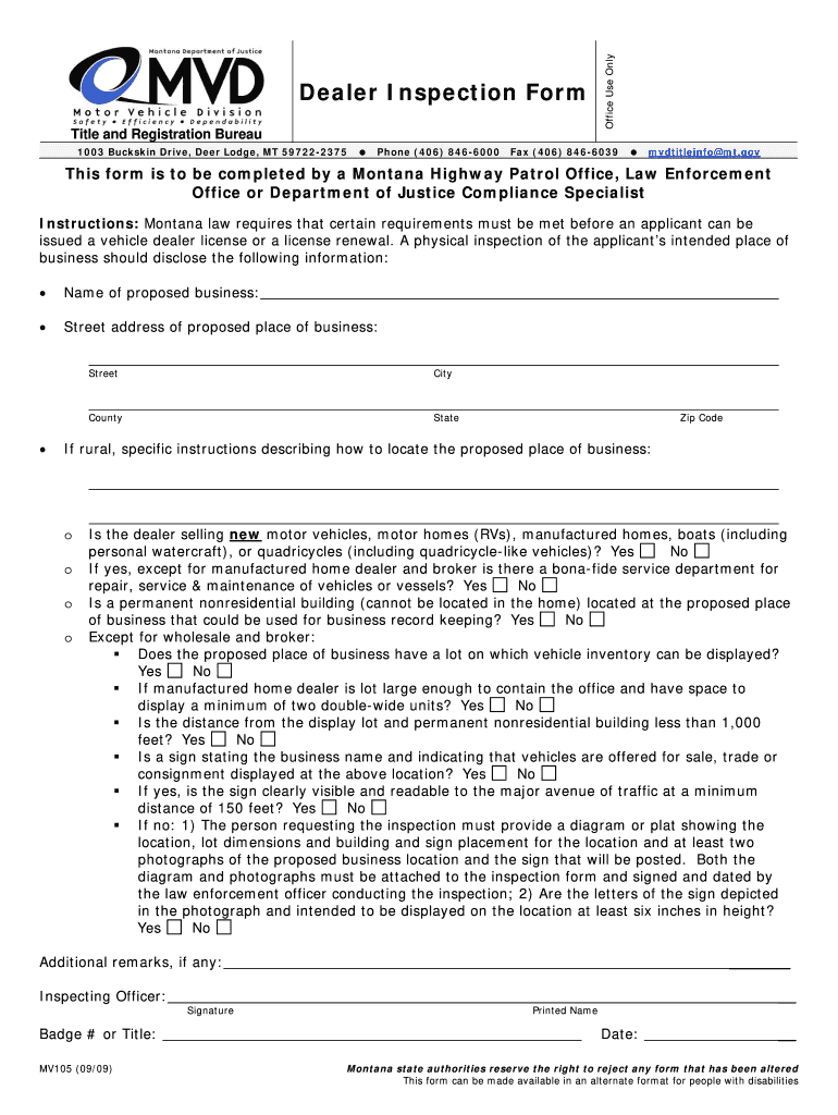  Mv105 Montana Form 2009