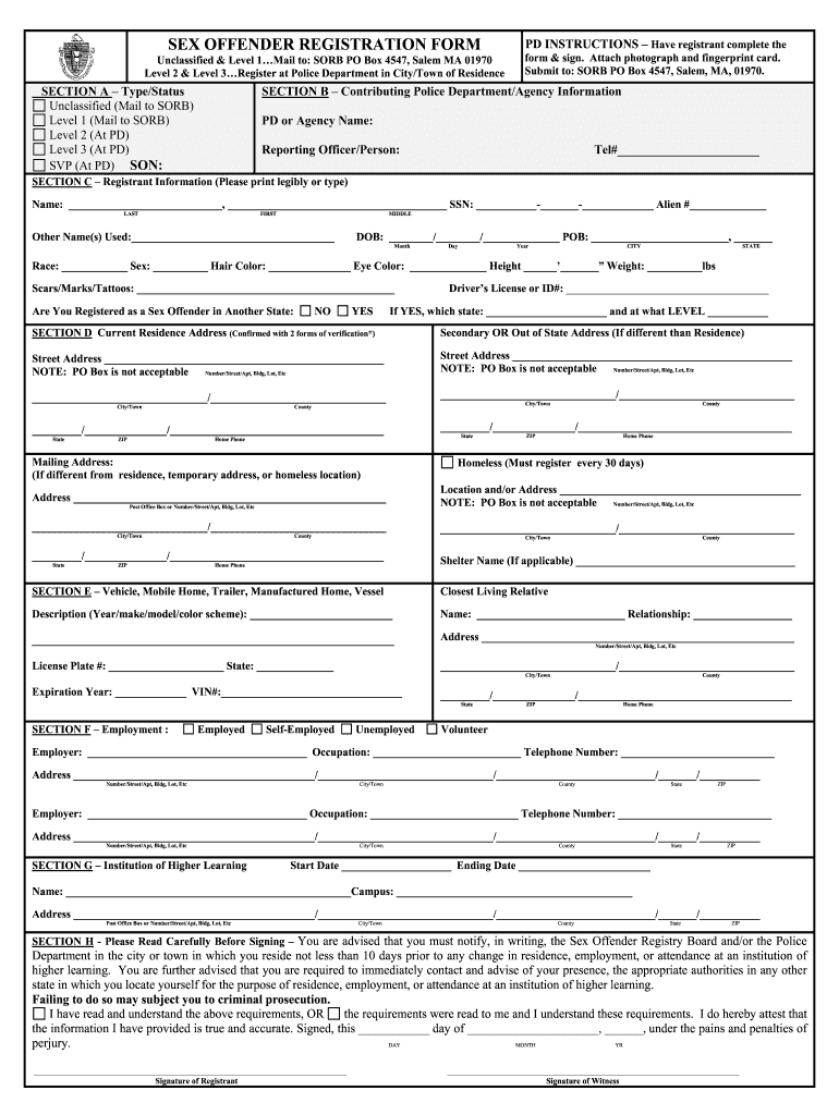  SEX OFFENDER REGISTRATION FORM Mass Gov Mass 2010