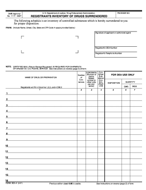 Registrants Inventory of Drugs Surrendered Form