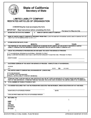 Articles of Organization California  Form