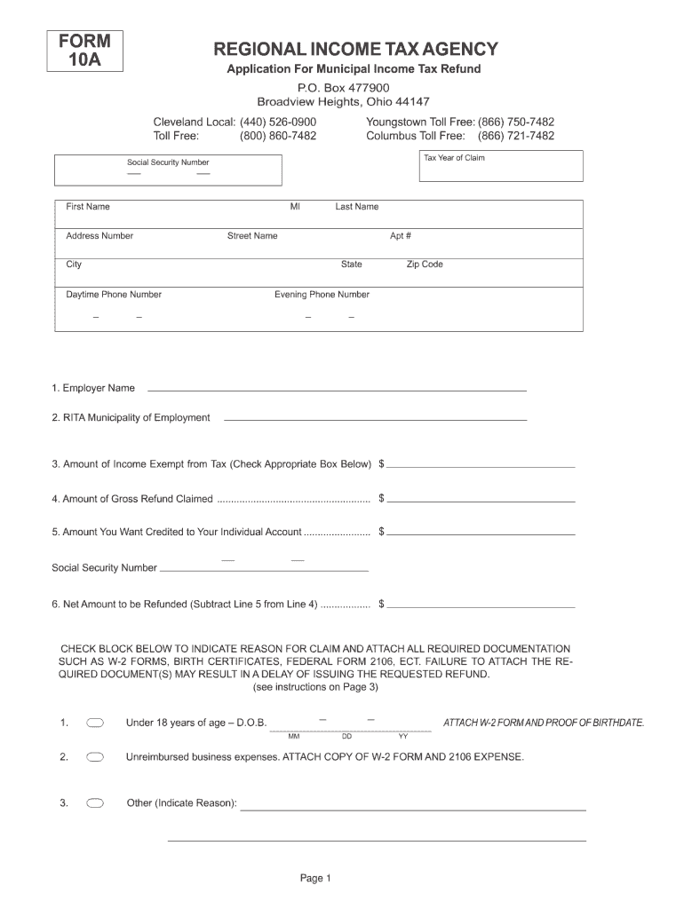 Rita Form 10a Fillable