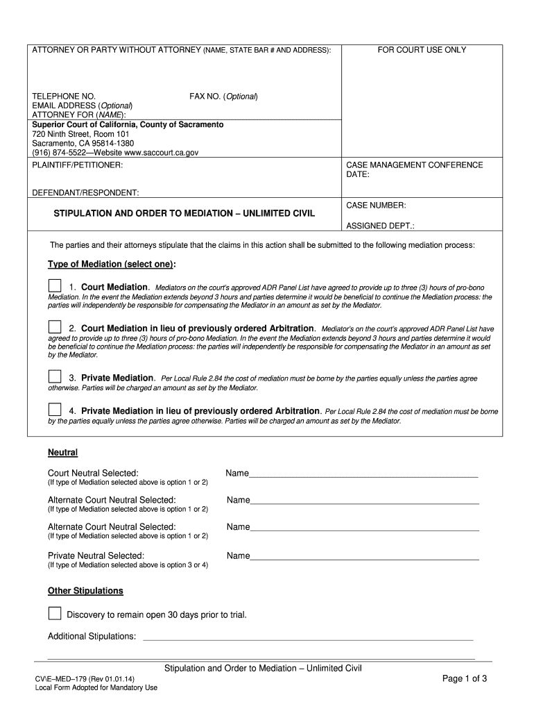  Stipulation Form Sacramento County 2014-2024