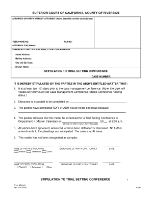 Trial Setting Conference Statement Riverside  Form