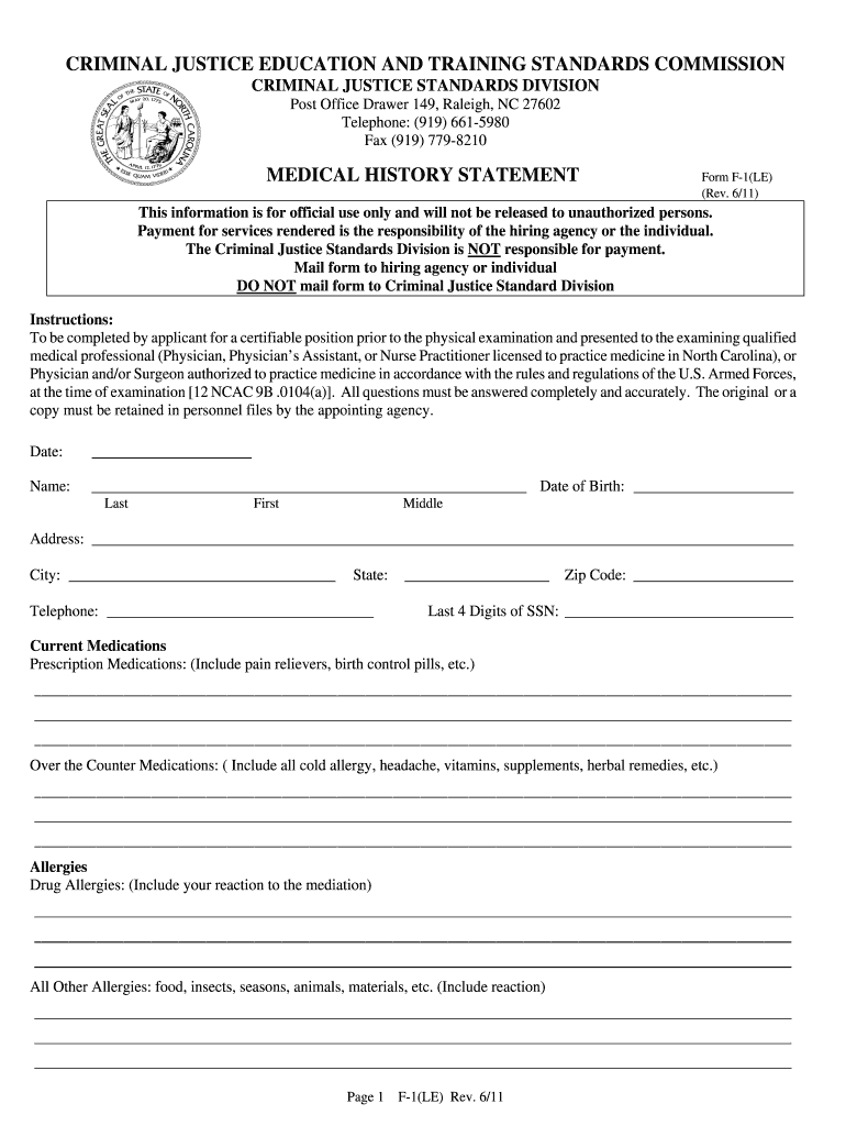  Ncdoj Form F 1 2011-2024