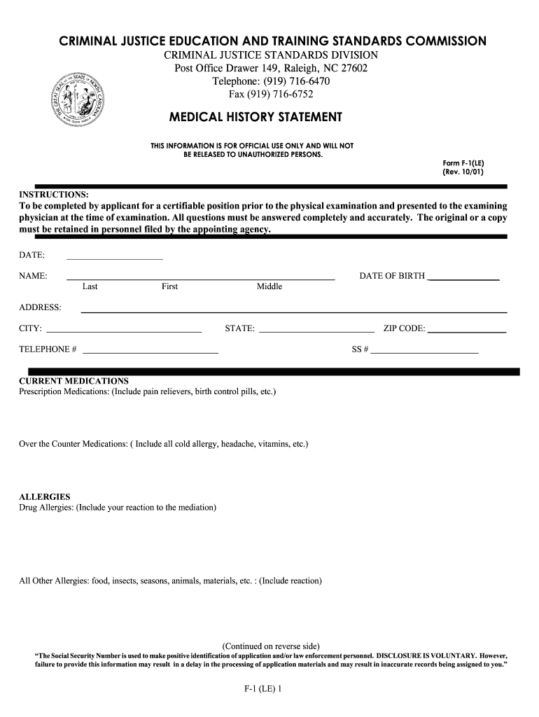  Ncdoj Form F 1 2001