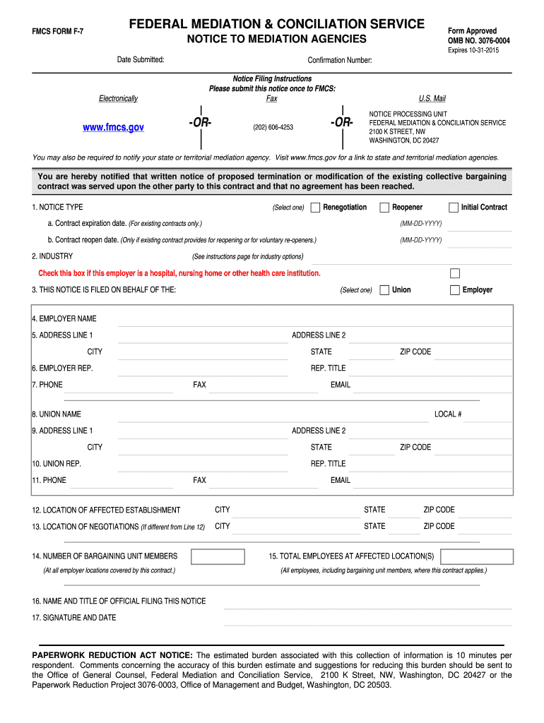 Fmcs Form F 7 2015-2024