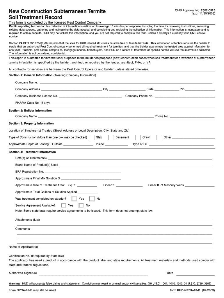 Subterranean Termites Treatment Form California