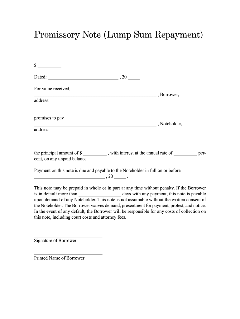 Printable Promissory Note PDF  Form