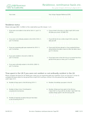 Residence, Remittance Basis Etc Use the SA109 Supplementary Pages to Declare Your Residence and Domicile Status and Claim Person  Form