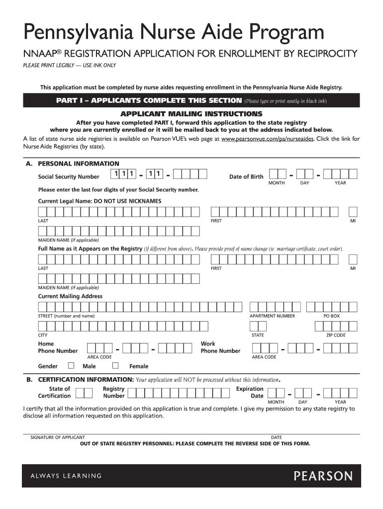 Pennsylvania Cna Reciprocity  Form