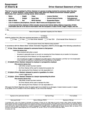 Driver Abstract Statement of Intent  Form