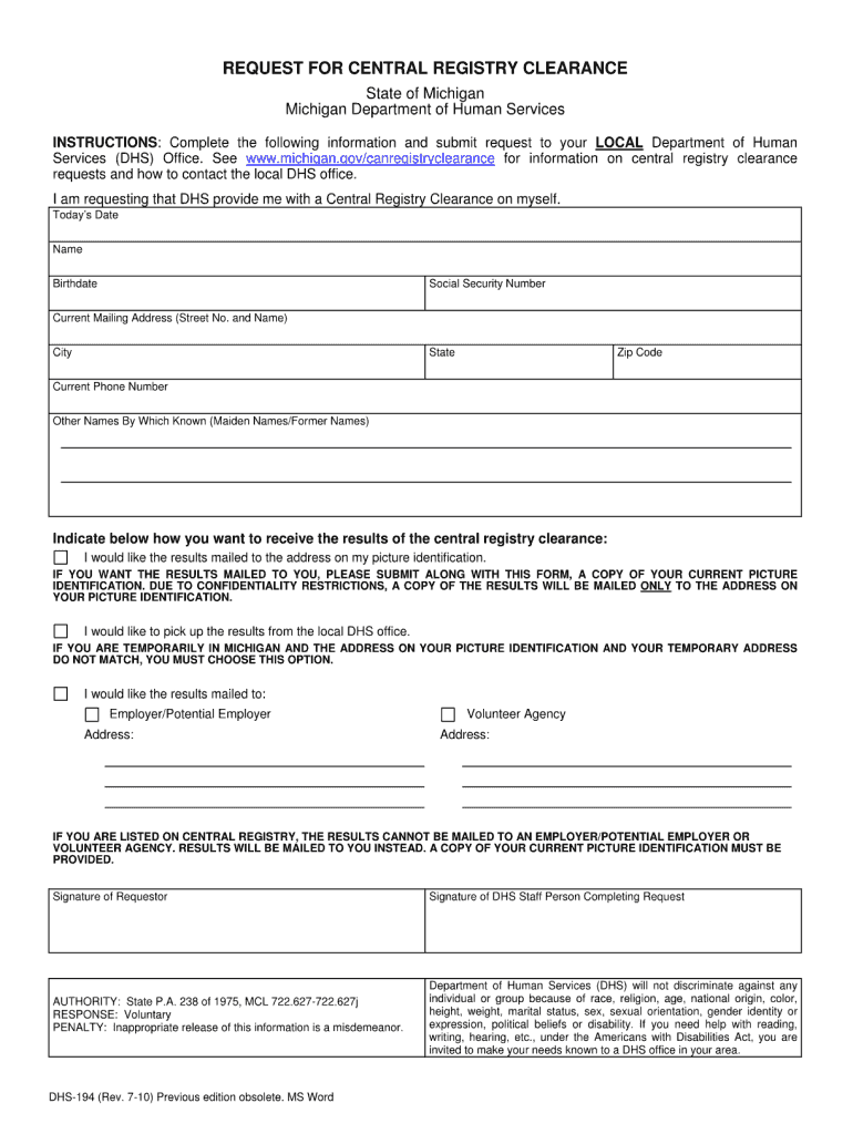  Cental Clearance Registry 2010-2024