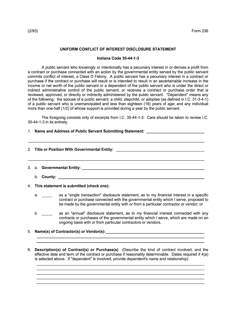  Conflict of Interest Form 236 1993