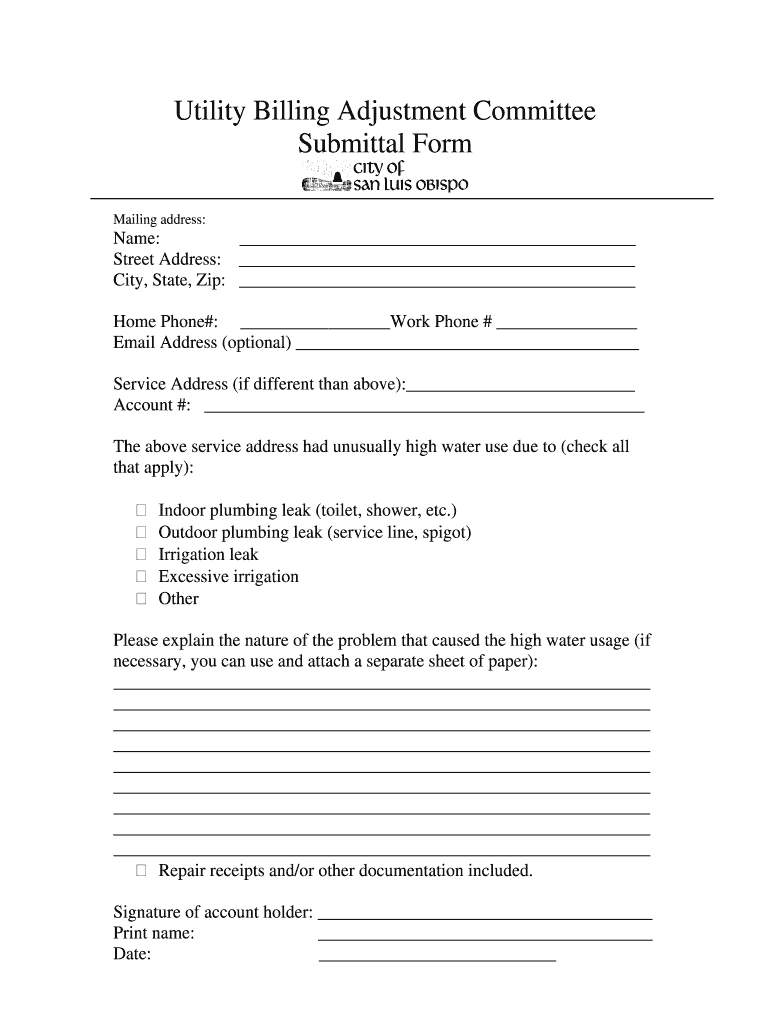 Utility Billing Adjustment Committee  Slocity  Form