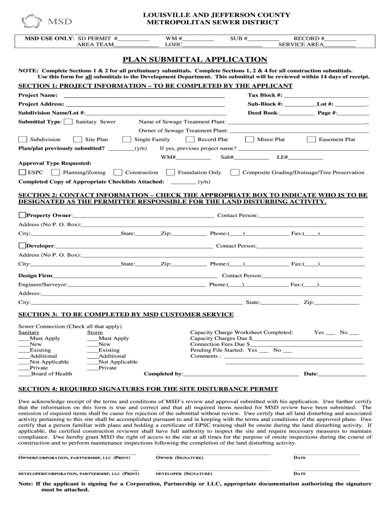 LOUISVILLE and JEFFERSON COUNTY METROPOLITAN SEWER DISTRICT  Msdlouky  Form