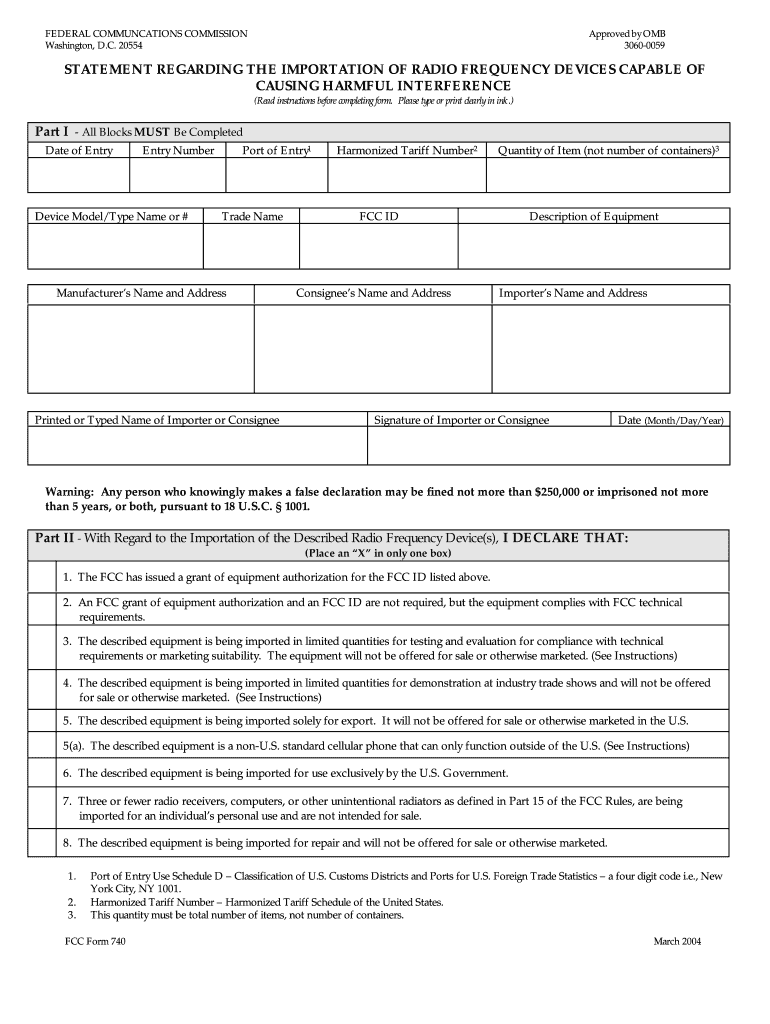 STATEMENT REGARDING the IMPORTATION of RADIO  Form