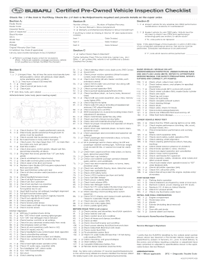 Subaru Certified Checklist  Form