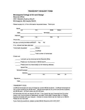 Mcad Unofficial Transcript Form