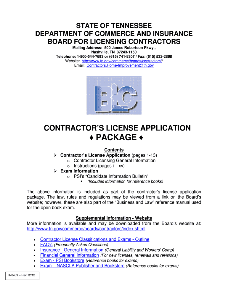 Get and Sign CONTRACTOR'S LICENSE APPLICATION INSTRUCTIONS  TN  Gov  Tn  Form
