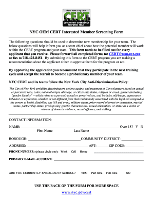 Nyc Oem Cert Interested Member Screening Application Form