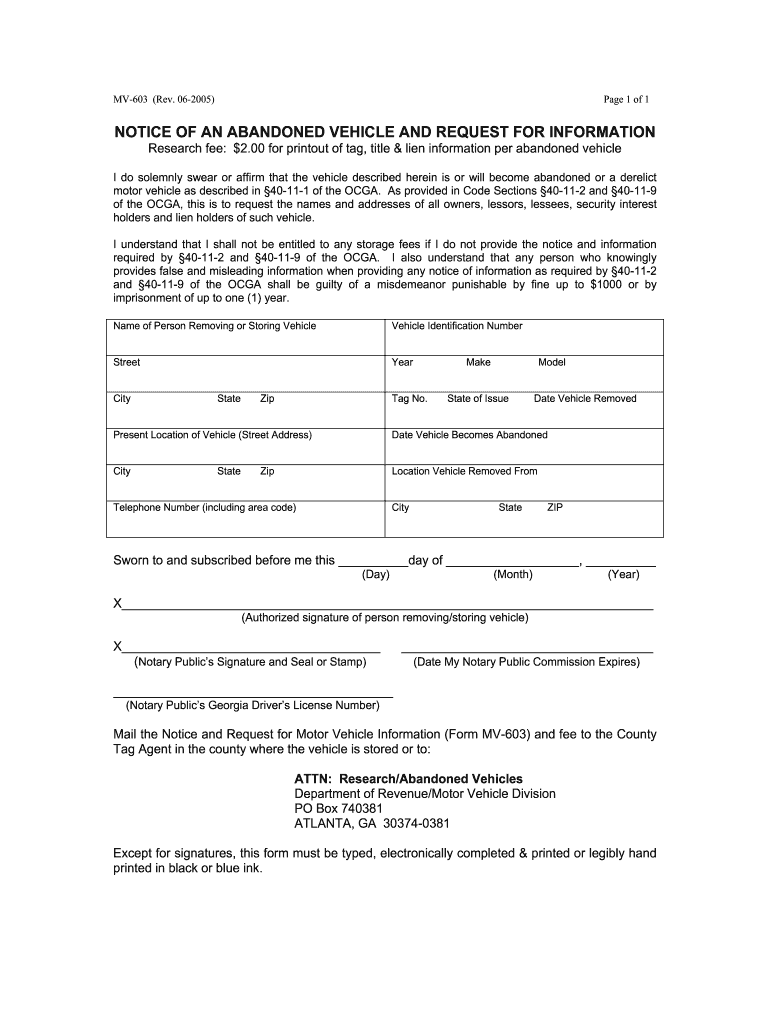  Georgia Mv 603 Form 2005