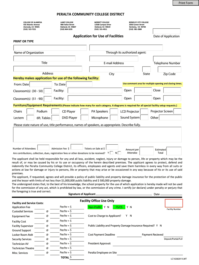 Facilities Usage Application  Laney College  Laney  Form