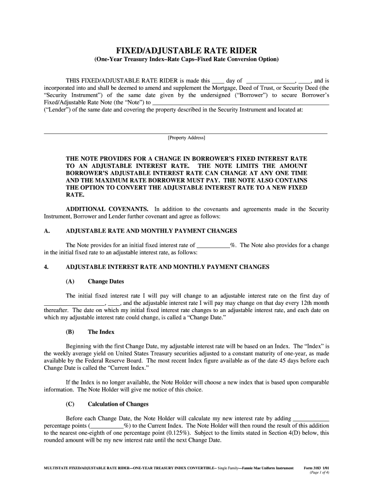 Multistate Riders and Addenda Form 3183 Single Family  Fannie Mae Uniform Instrument