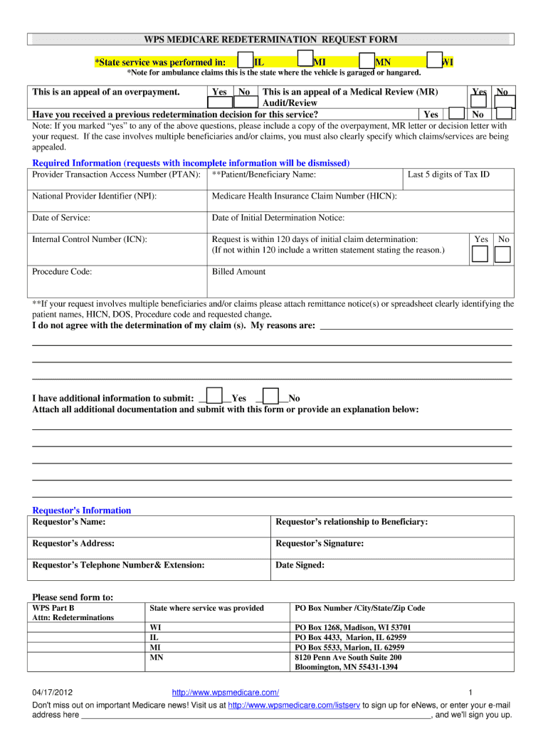 Wps Gha Part B Redetermination Request Form