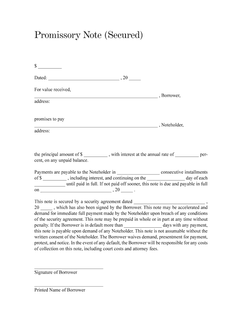 Promissory Note Secured Indd  Carrolllibrary  Form