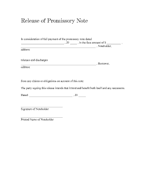 Free Promissory Note Release Form