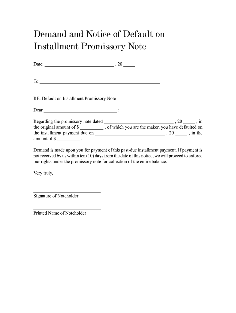 Notice of Default on Promissory Note Sample  Form