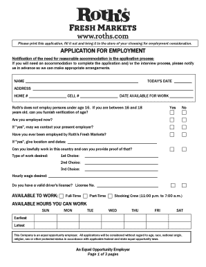 Roth&#039;s Application  Form